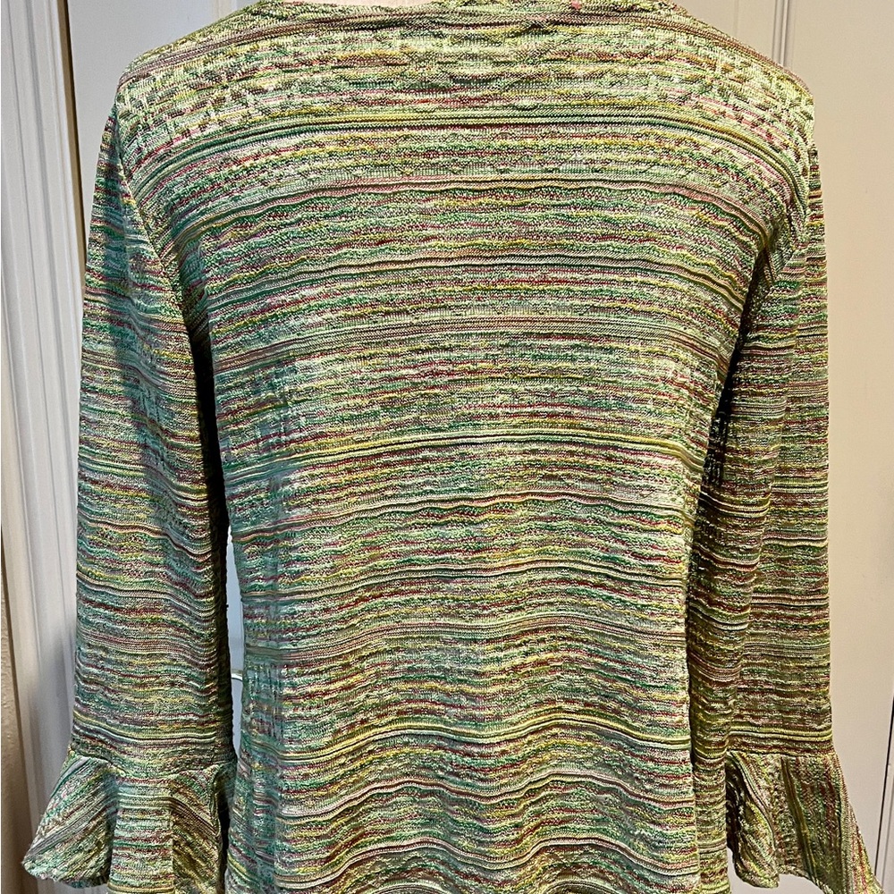 Boho Green Pink Bell Sleeve Women's Blouse - Picture 12 of 14